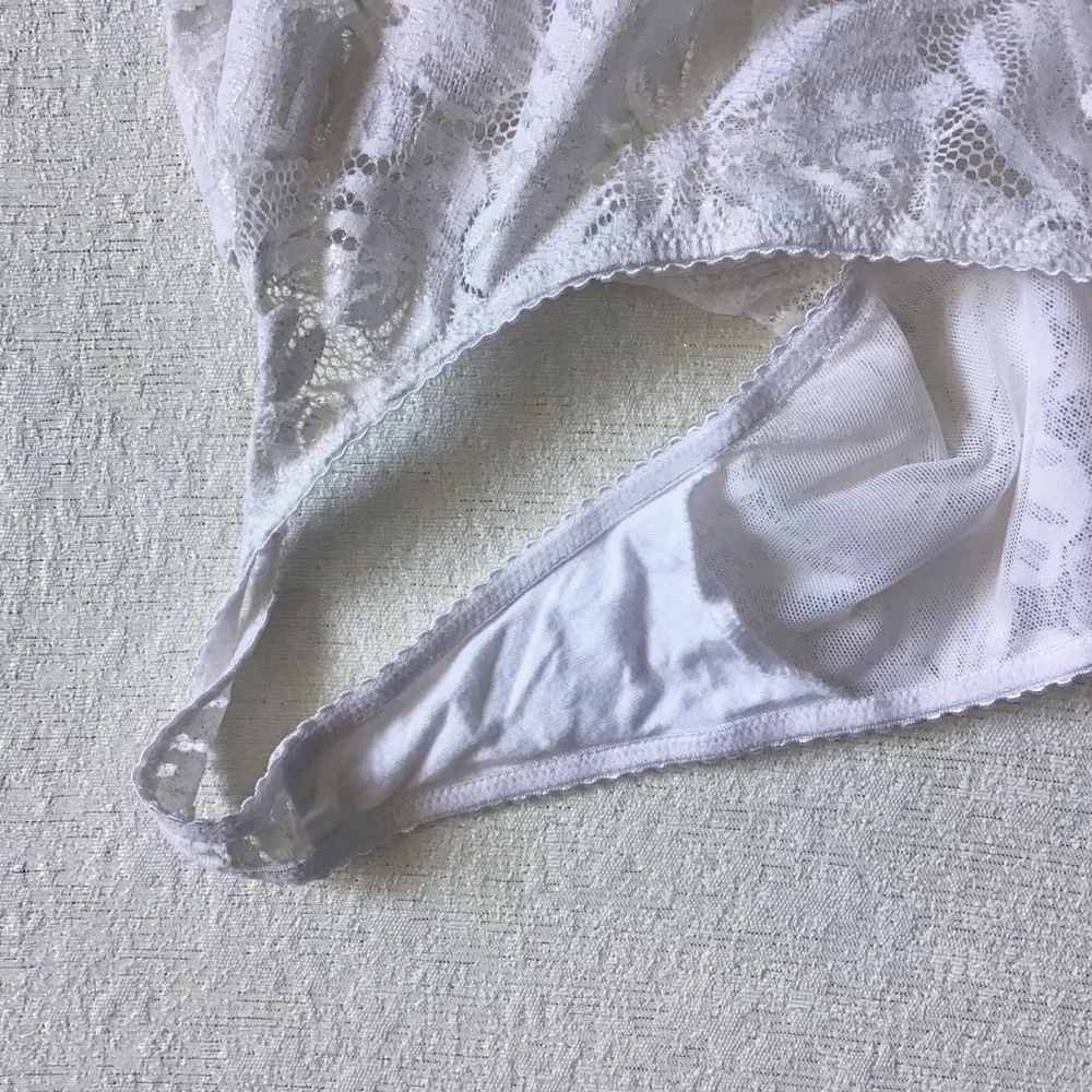 Victoria Secret’s Very Sexy Palm Lace Bodysuit Teddy Silver Ivory Unlined Small - Picture 11 of 12